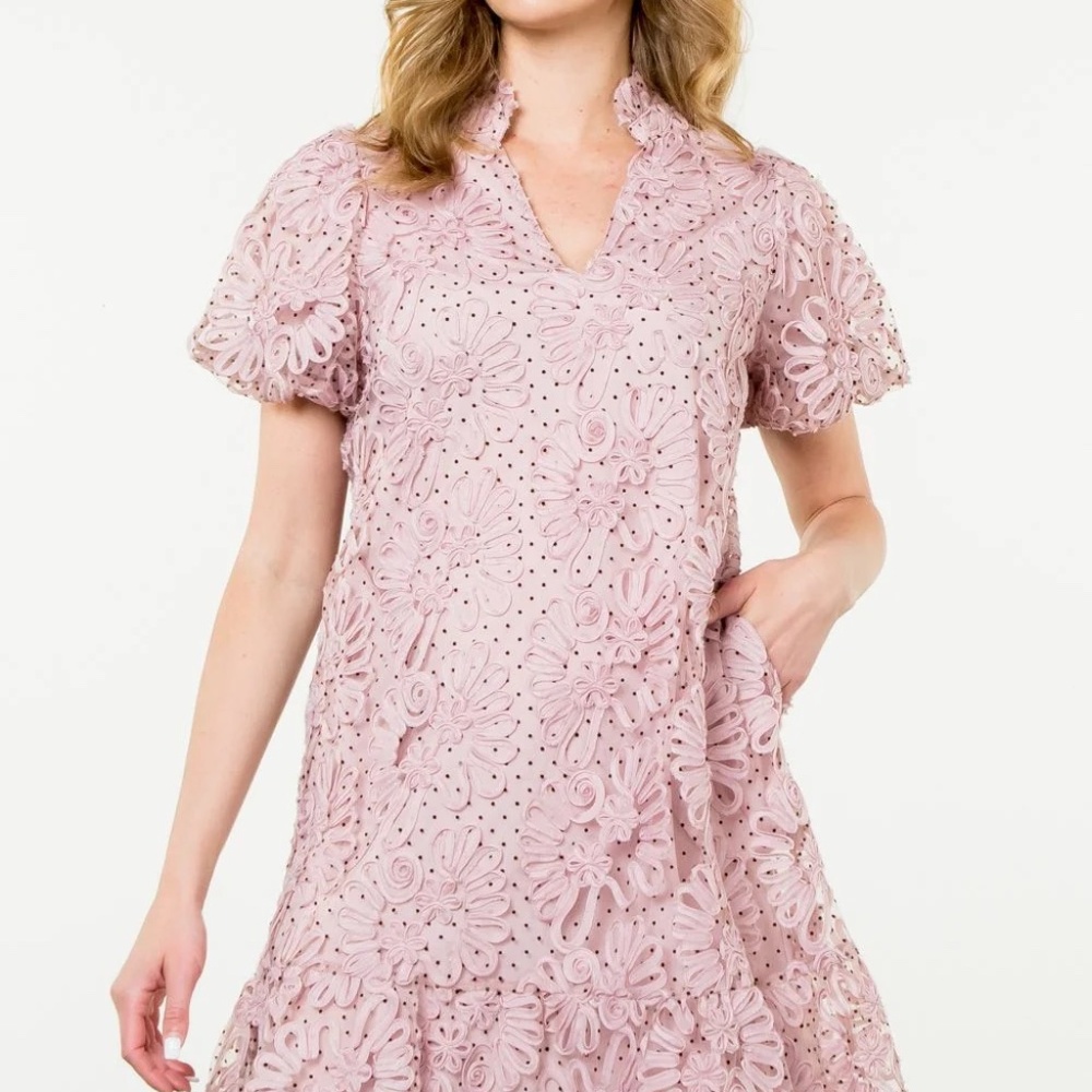 Blush Pink floral embroidered mini dress